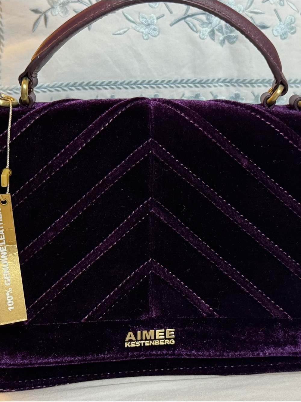 Aimee Kestenberg Velvet Chevron Top-Handle Bag in Deep Purple